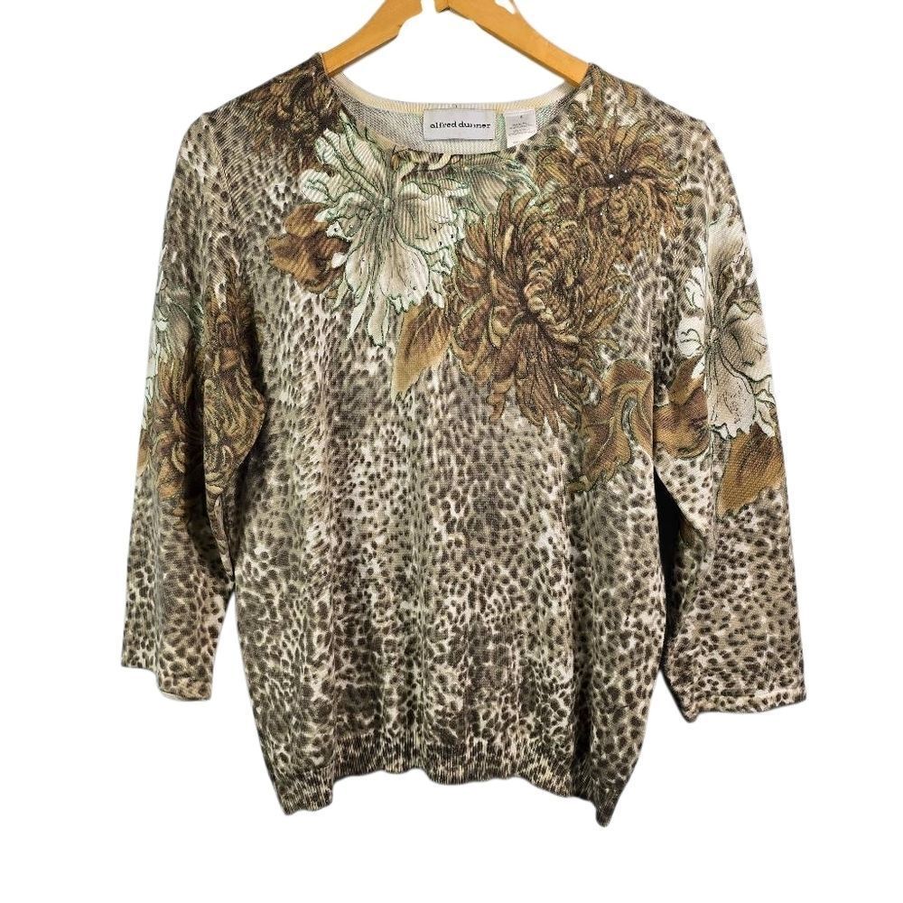 Alfred Dunner Floral Leopard Print Top Size S